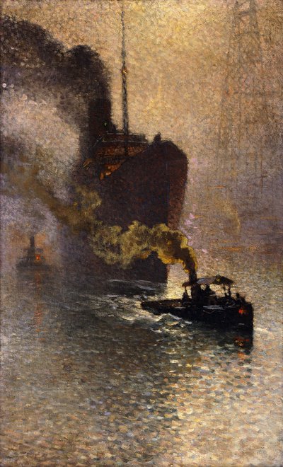 Op Sleeptouw Genomen op de Theems in de Mist, 1918 door Emile Claus