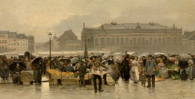 De markt voor het theater in Antwerpen door Emile Claus