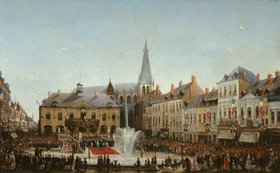 Ceremonie van de inauguratie van het water van de Lys in Tourcoing in 1863, 1864 door Emile Defrenne