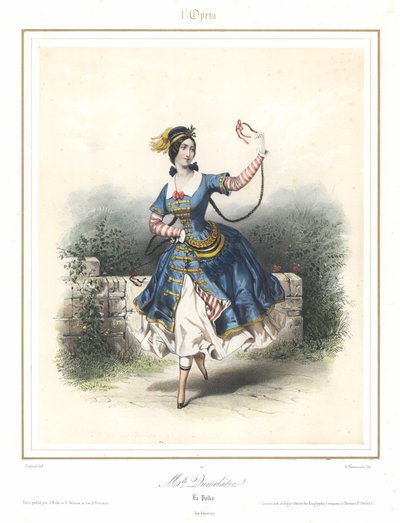 Franse balletdanseres Adele Dumilatre dansend in de Opera van Parijs, ca. 1840 door Emile Desmaisons