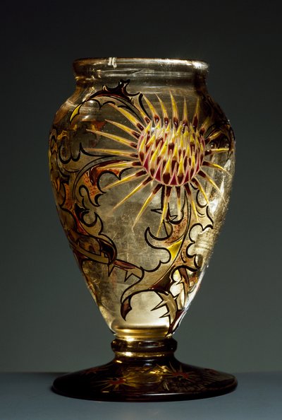 Gerookte glazen vaas met emailleren decoraties, ca 1890, door Emile Galle, Nancy, Frankrijk door Emile Galle
