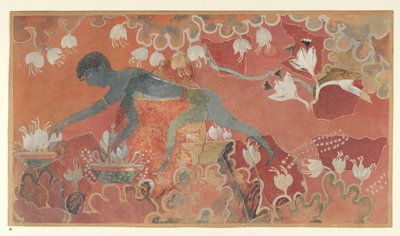 Blauwe Aap Saffraanverzamelaar fresco uit het Paleis van Minos in Knossos door Emile Gilliéron