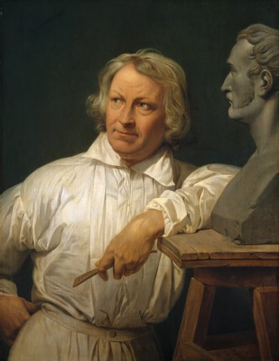 Bertel Thorvaldsen 1768-1844 met de buste van Horace Vernet, 1833 of later door Emile Jean Horace Vernet