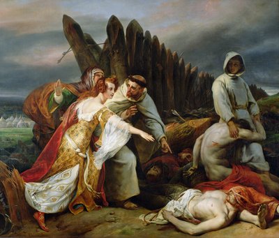 Edith vindt het lichaam van Harold, 1828 door Emile Jean Horace Vernet