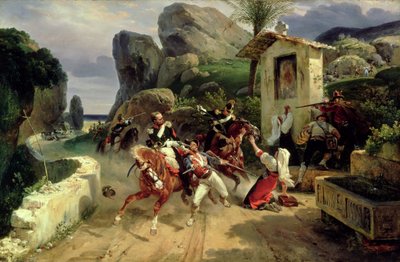 Italiaanse bandieten verrast door pauselijke troepen, 1831 door Emile Jean Horace Vernet