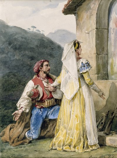 Italiaanse boeren voor een heiligdom, 1829 door Emile Jean Horace Vernet