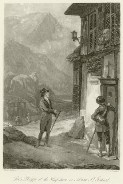 Louis Philippe bij het Hospitium op de Sint-Gotthardpas door Emile Jean Horace Vernet