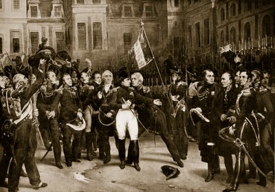 Napoleons afscheid van zijn Generaals in Fontainebleau, 1814, illustratie uit 