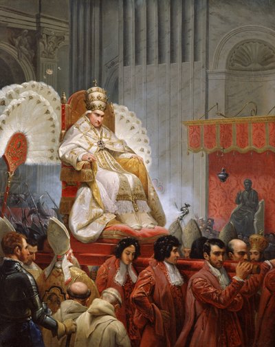 Paus Pius VIII (1761-1830) in St. Pieter op de Sedia Gestatoria door Emile Jean Horace Vernet