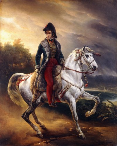 Portret van Justo Machado y Salcedo, Spaanse Consul in Parijs te paard, 1821 door Emile Jean Horace Vernet