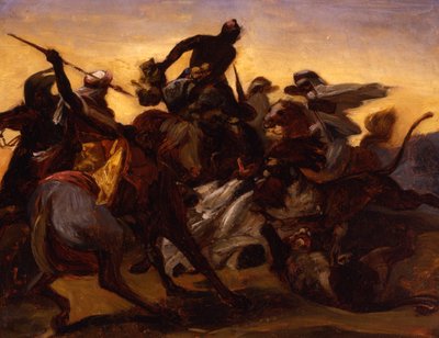 Schets voor De Leeuwenjacht, ca. 1836 door Emile Jean Horace Vernet