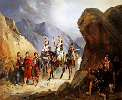 De Hinderlaag, bandieten die hun kameraden willen bevrijden door Emile Jean Horace Vernet