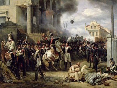 De poort van Clichy tijdens de verdediging van Parijs door Emile Jean Horace Vernet