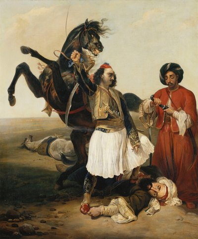 De Giaour, overwinnaar van Hassan door Emile Jean Horace Vernet
