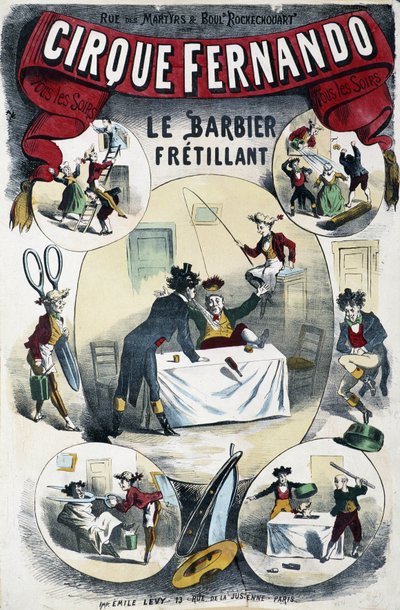 Cirque Fernando: De schrijvende kapper - Poster door Lévy, eind 19e eeuw door Emile Levy