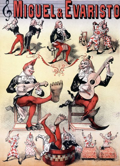 Les clowns Miguel & Evaristo - Poster door Lévy, eind 19e eeuw door Emile Levy