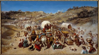 Emigratie tijdens de cholera-epidemie in Marseille in 1850 door Emile Loubon