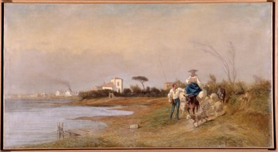 Boeren van Martigues op Weg voor de Wandeling Schilderij door Emile Loubon (1809-1863) 19e eeuw door Emile Loubon