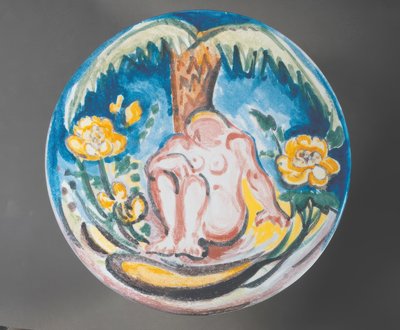 Fauve ontwerp van vrouwelijke naakt onder palmboom door Emile Othon Friesz