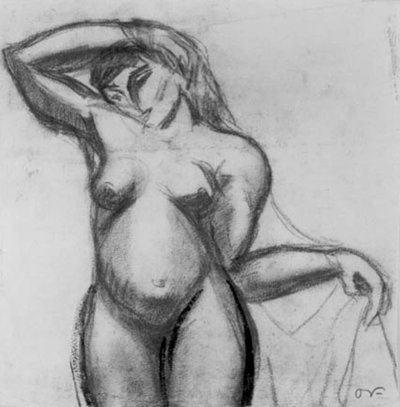 Figurenstudie. Staande vrouw en face met een draperie door Emile Othon Friesz