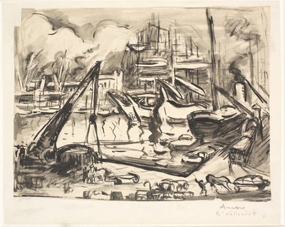 Het havenbassin Kattendijk in Antwerpen door Emile Othon Friesz