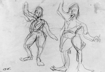 Twee schetsen van een dansende clown, Gork door Emile Othon Friesz