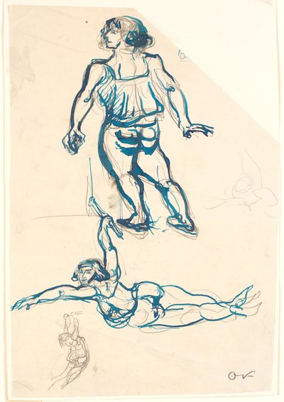 Drie studies van een vrouwelijke acrobaat, op trapeze en lopend door Emile Othon Friesz