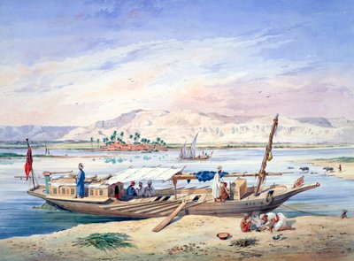 Een boot op de Nijl, Egypte, 19e eeuw door Emile Prisse d