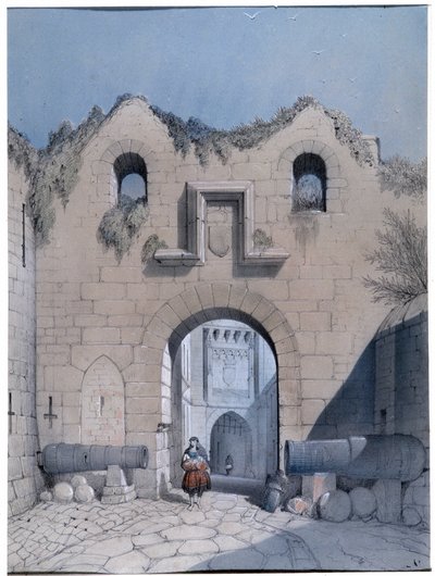 Uitzicht op de boulevardpoort. Mont Saint Michel. Tekening door Emile Sagot Musee Municipal d