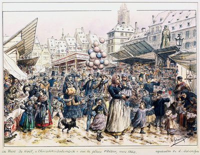Kerstmarkt op Place Kleber in Straatsburg door Emile Schweitzer