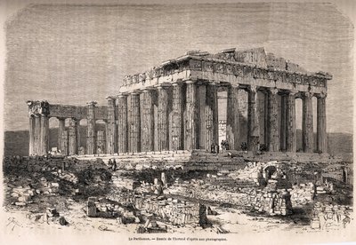 Het Parthenon in Athene. Illustratie van het verhaal van M.A. Proust, een winter in Athene door Emile Theodore Therond