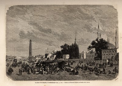Het plein van Ett Meydan, Constantinopel. Illustratie van de studie over Turkse vrouwen in 1862 door F. Jerusalemy. Gravure in 