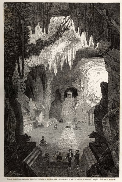 Ondergrondse boeddhistische tempel in marmeren rotsen nabij Tourane door Emile Theodore Therond