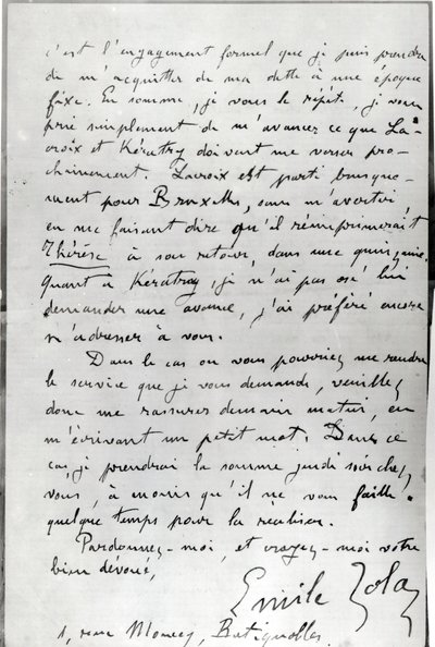 Brief van Zola aan Edouard Manet (1832-83) 1868 door Emile Zola
