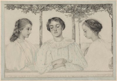 Een drievoudig portret van Hermine, Emilia en Helena door Emilie Mediz Pelikan