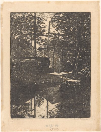 Boerderij en hooischuur aan het water door Emilius Wilhelmus Dehé (signed by artist)