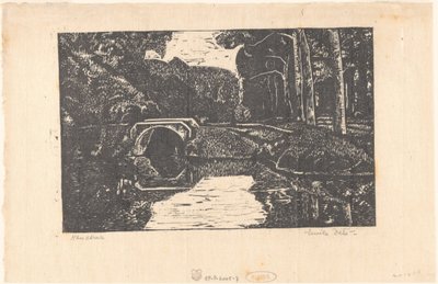 Brug over een gracht in een bos door Emilius Wilhelmus Dehé (signed by artist)