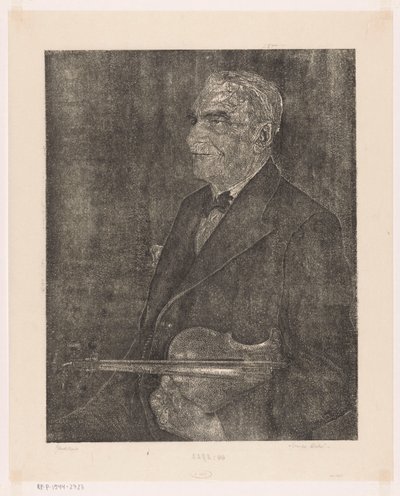 Portret van de vader van de kunstenaar met viool door Emilius Wilhelmus Dehé (signed by artist)