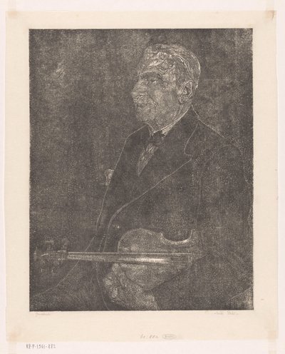 Portret van de vader van de kunstenaar met viool door Emilius Wilhelmus Dehé (signed by artist)