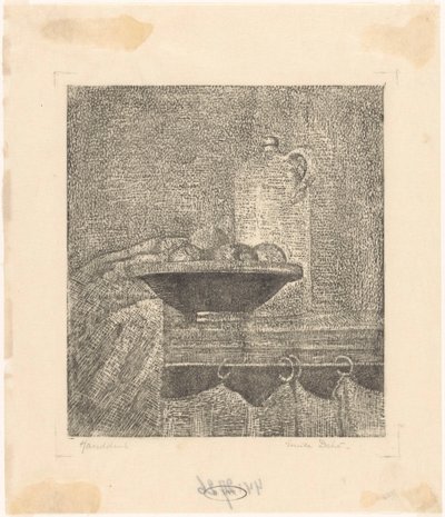 Stilleven met kruik en fruitschaal door Emilius Wilhelmus Dehé (signed by artist)