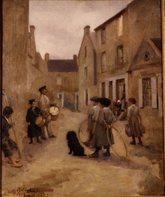 Kinderen spelen met hoepels op straat, Arromanches door Emily  Childers