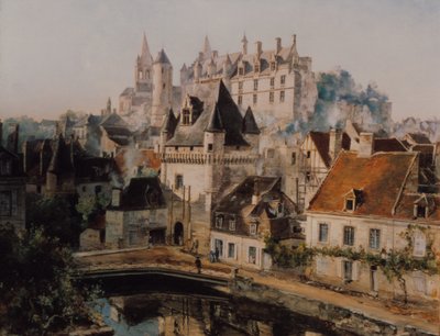 Het kasteel van Loches en de Porte des Cordeliers, gezien vanaf de spinnerij door Emmanuel Lansyer
