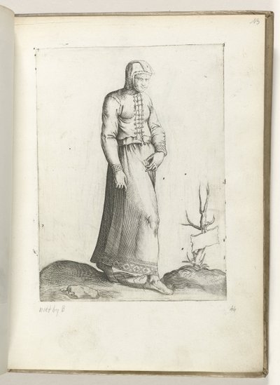 Een vrouw uit Spanje, gekleed volgens de mode van ca. 1550 door Enea Vico