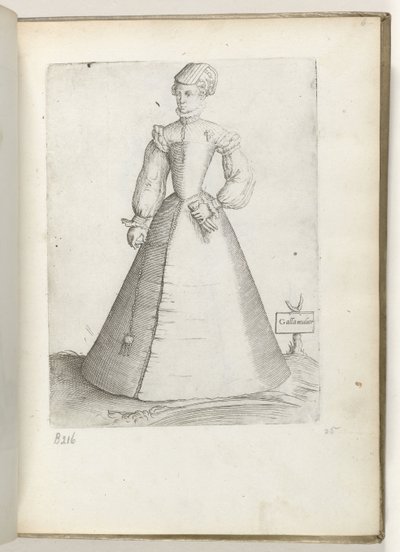 Een getrouwde vrouw uit Frankrijk, gekleed volgens de mode van ca. 1550 door Enea Vico