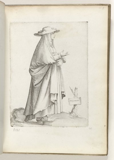 Vrouw naar rechts, in Spaanse kleding. ca. 1550 door Enea Vico