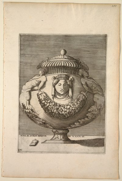 Vaas versierd met figuren, ranken en festoenen door Enea Vico