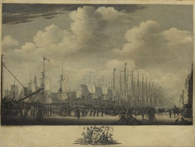 Het verzamelen van de vloot in de haven van Vlissingen, 1804 door Engel Hoogerheyden