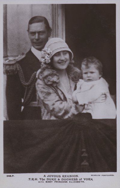 Een vreugdevolle hereniging, de hertog en hertogin van York met baby prinses Elizabeth door English Photographer
