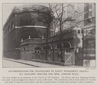 Accommodatie voor reizigers met vroege arbeiderstreinen, All Hallows Shelter for Men, London Wall door English Photographer