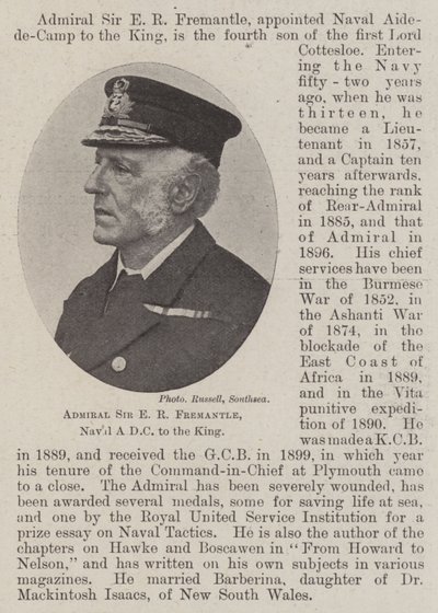 Admiraal Sir E R Fremantle, Marine ADC van de Koning door English Photographer
